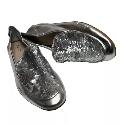 ALDO Amailla Silver Sequins Accent Vamp Loafers Womens Size 9 • $16.99