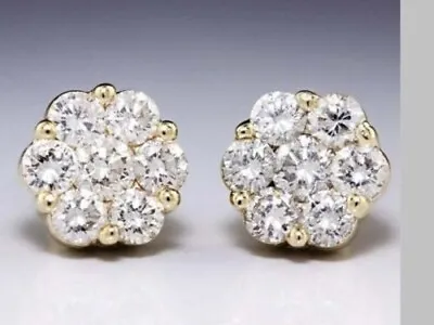 3CT Round Moissanite Women's Cluster Flower Stud Earrings 14k Yellow Gold Plated • $59.50