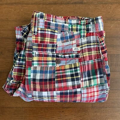 IZOD Saltwater Madras Multicolor Patchwork Flat Front Chino Mens Shorts Size 36 • $17.95