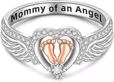 Angel Wing For Women Mother Sterling Silver 925 Heart Footprint Mommy Of An Ange • $47.20