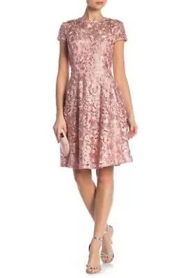 Marina Lace Fit & Flare Dress Jewel Neck Cap Sleeves Zip Closure Sz 10 $179 NWT • $49.99