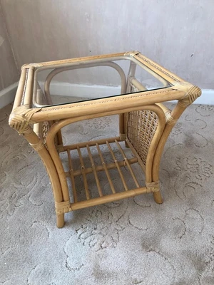 £35 • Buy Vintage Boho Bamboo Cane Wicker Coffee Table, Glass Topped. Conservatory
