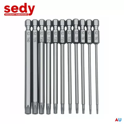 11pc Torx Screwdriver Bit Set 100mm Long T6-T40 Star Head Temper Proof Security • $19.50