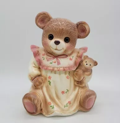 Vintage Cottagecore Teddy Bear In Nightgown Cookie Jar Glass Eyes 1980’s Japan • $54.44