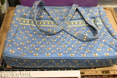 Bee Rose Blue Zippered Large Purse Tote Bag Vera Bradley Pattern Creakyattic • $34.46