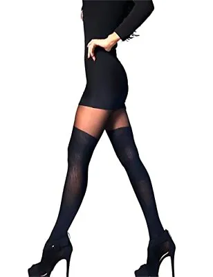 Mila Marutti Faux Thigh High Pantyhose Mock Suspender Pantyhose M Black • $47.27