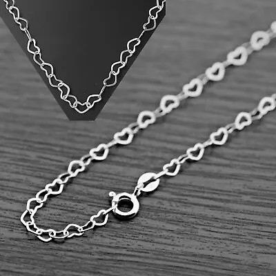 Real 925 Sterling Silver Necklace 2.5mm Love Heart Link Chain 13-30  Stamped • $11.11