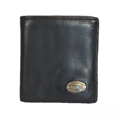 Fossil Men’s Black Leather Bifold Card Bills Holder Pocket Wallet Minimalist • $14.50