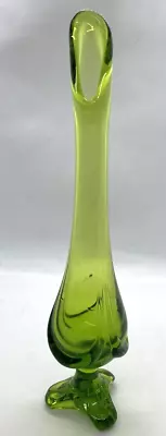 Vtg Viking Epic Drape Avocado Green Glass 3 Foil Toe Swung Vase Footed 11.75  T • $15.50