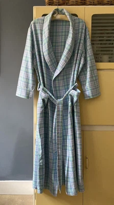 £10 • Buy BRORA Blue Cotton Check Long Dressing Gown SIZE S-M
