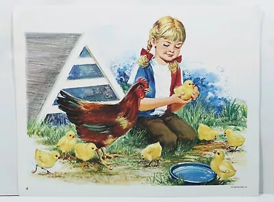 1965 Print Child With Baby Chicks Vintage Illustration • $10