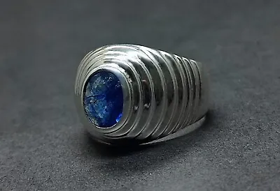 Natural Deep Blue Sapphire Sterling Silver 925 Handmade Neelam Mens Cirlce Ring • $110