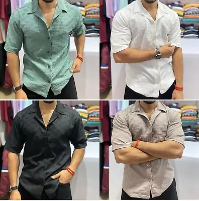 Men's Cotton Shirts HALF Sleeve Shirt New Work Casual Regular Fit Shirt Indian • £59.99