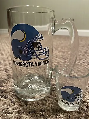 Minnesota Vikings Logo NFL Football Glass 12 Oz. Beer Stein Mug And Shot Glass • $35