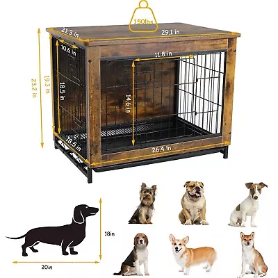 Dog Crate Furniture Wooden Indoor Dog Kennel End Table Pet Cage W/ Double Doors • $89.99