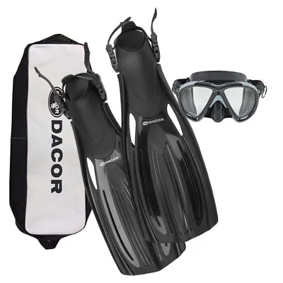 NEW $150 Dacor Mariner Scuba Swim Mask & Fins Combo Black  XS S L XL Mares • $9.99