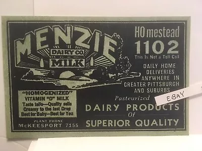 1939 Menzie Dairy Co. McKeesport Pa. Milk Home Delivery Advertising NEW POSTCARD • $8.95