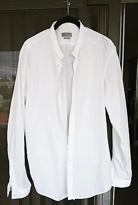 Zara Mens Slim Fit Mandarin Collar White Button Up Shirt Xl • $22