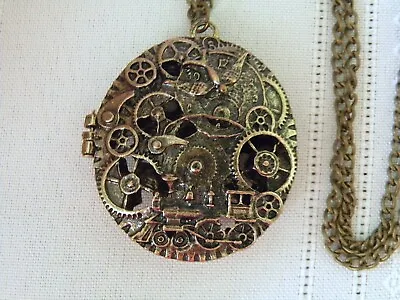 Sumni Steampunk Bronzy Gold Tone Detailed Scent Locket Magnetic Pendant Necklace • $9.75
