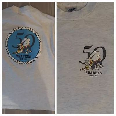Vintage Seabees Shirt Medium Gray USA Made Single Stitch United States Navy 90s • $24.99