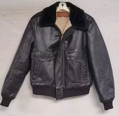 Vintage Leather Lacket William Barry Bomber Biker Sherpa Lined Talon Mens Sz 40 • $49