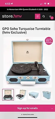 £50 • Buy GPO Soho Turquoise Turntable Record Player (hmv Exclusive)
