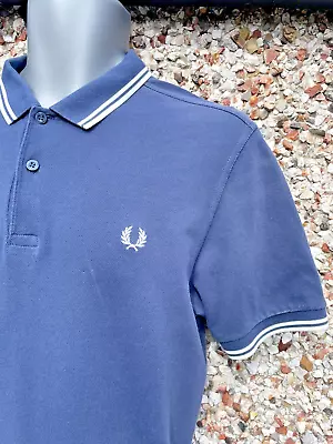 Fred Perry Tipped Polo Shirt Blue Mod Scooter 60s UK SIZE LARGE • £19.99