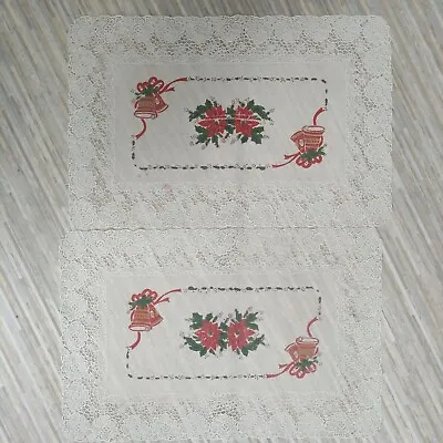 £6.99 • Buy Placemat Table Mat Christmas Bells Rectangular Set Of 2 Red/ White Faux Lace