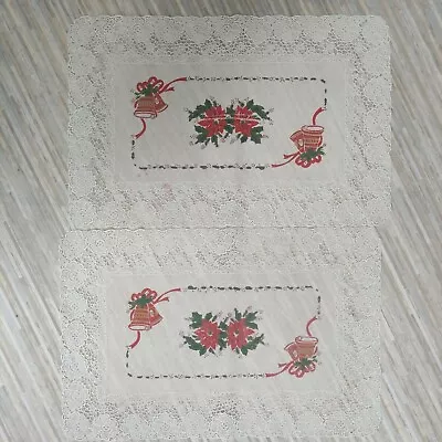 £6.99 • Buy Placemat Table Mat Christmas Bells Rectangular Set Of 2 Red/ White Faux Lace