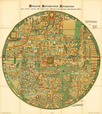 1898 Flat Earth Mappa Mundi World Map Gervase Of Ebstorf Monialium Ebstorfensium • $13.95