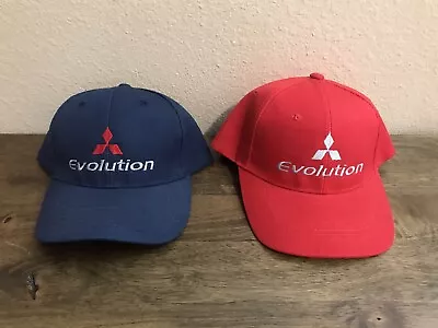 Mitsubishi Evolution Embroidered Logo Adjustable Hat Cap Red Blue Lot Of 2 Mens • $13.56