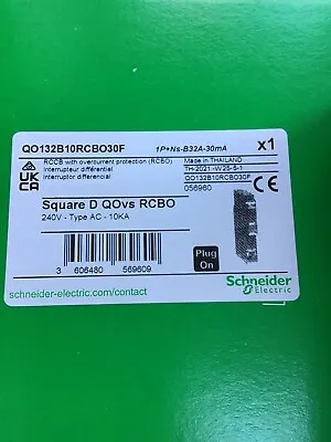 Schneider Square D QOvs QOE RCBO B32 QO132B10RCBO30F • £74.99
