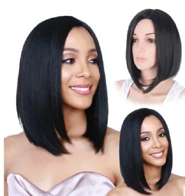 Black Shoulder Length Straight Wig Blonde Women Middle Split Synthetic Hair • $14.99