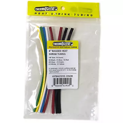 ThermoSleeve 10pc Of 6  Colored 1/8  2:1 Ratio Polyolefin Heat Shrink Tubing • $7.95