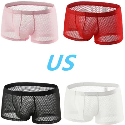 US Mens See Through Boxer Briefs Low Rise Shorts Bulge Pouch Lingerie Underwear  • $7.89