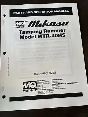 Mikasa Multiquip MTR40HS Tamping Rammer Jumping Jack Parts Operation Manual Book • $54.99