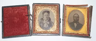 Antique Daguerreotype Man Woman Photograph Portrait Damaged Hinged Cases • $21.24