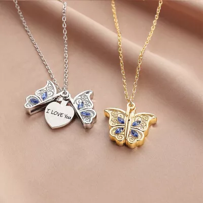 Butterfly Locket With I Love You Engraved Hidden Message Pendant Necklace • $12.38