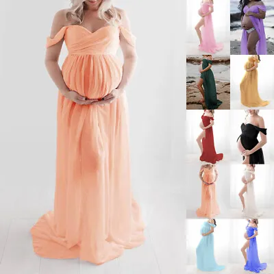 Pregnant Women Off Shoulder Maxi Dress Maternity Photo Shoot Photography Gown UK • £15.49