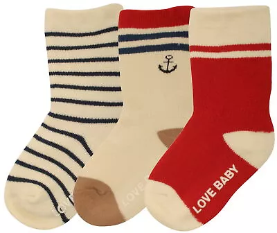 Atino Baby Boys 3 Pack Of Loop Back Socks With Non-Slip Grippers Blue • $5.59