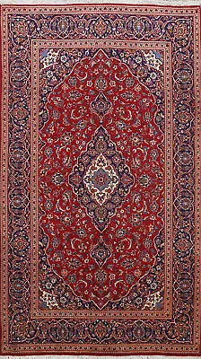 Vintage Red/ Navy Blue Floral Traditional Kashaan Handmade Room Size Rug 6x10  • $796.45