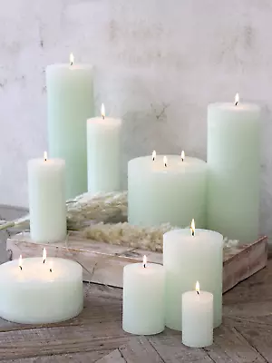 Light Bright Green Coloured Pillar Candles Rustic Chunky Church Various Sizes • £2.50