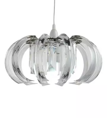 Modern Easy Fit Ceiling Pendant Light Shade In Chrome With Acrylic Rods • £19.99