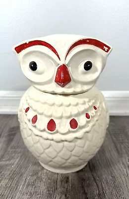 Vintage Mid Century American Bisque Pottery Owl Cookie Jar Kitsche Retro Red • $60.30