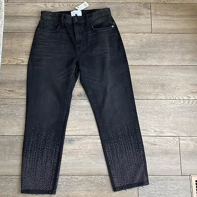 NWT Current Elliott The Vintage Cropped Slim Belmont Studs Black Jeans Sz 28 • $34.99