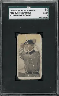 1909-11 T206 Hughie Jennings Both Hands Showing Tolstoi SGC 1 • $287.99