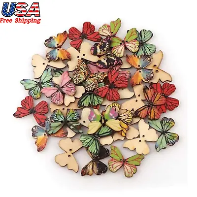 50pcs Wooden Buttons Butterfly 2 Holes For Crafts DIY Vintage Button For Sewing • $6.09