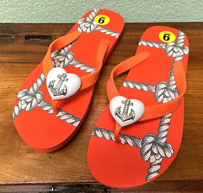 Miss Trish Of Capri Size 9 Sailing Theme Orange Flat Sandals Flip Flops NEW • $9.97