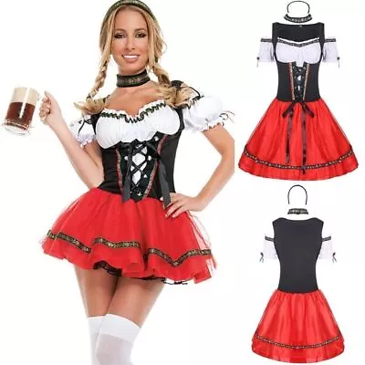 Women's Oktoberfest Beer Maid Costume German Bavarian Dirndl Dress Carnival UK • £19.56