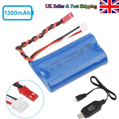 7.4V 1300mAh 2S Lipo Battery 10C W/ JST Plug & Charger For RC Car Off Road Truck • £11.31